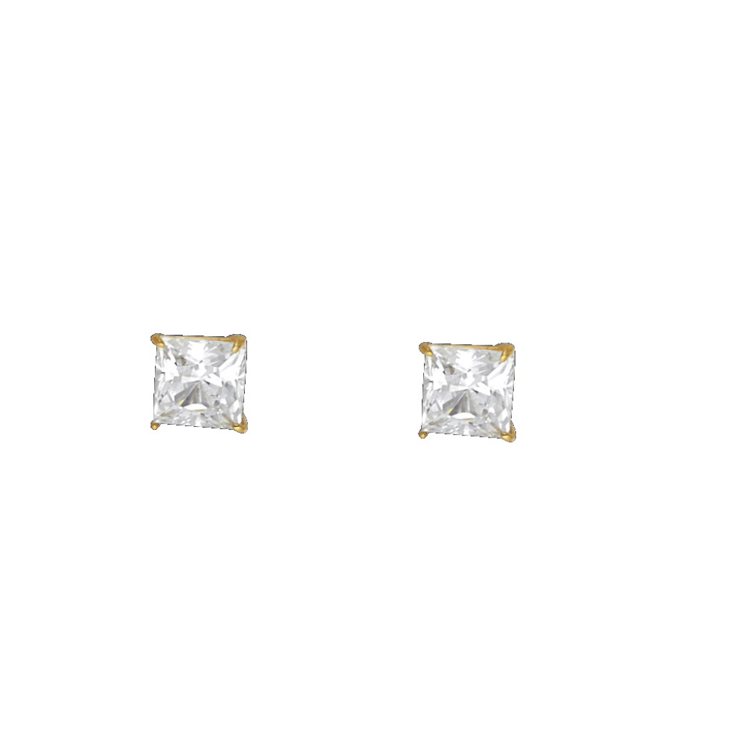 14k Yellow 5mm Princess Cz Basket Stud Earrings -